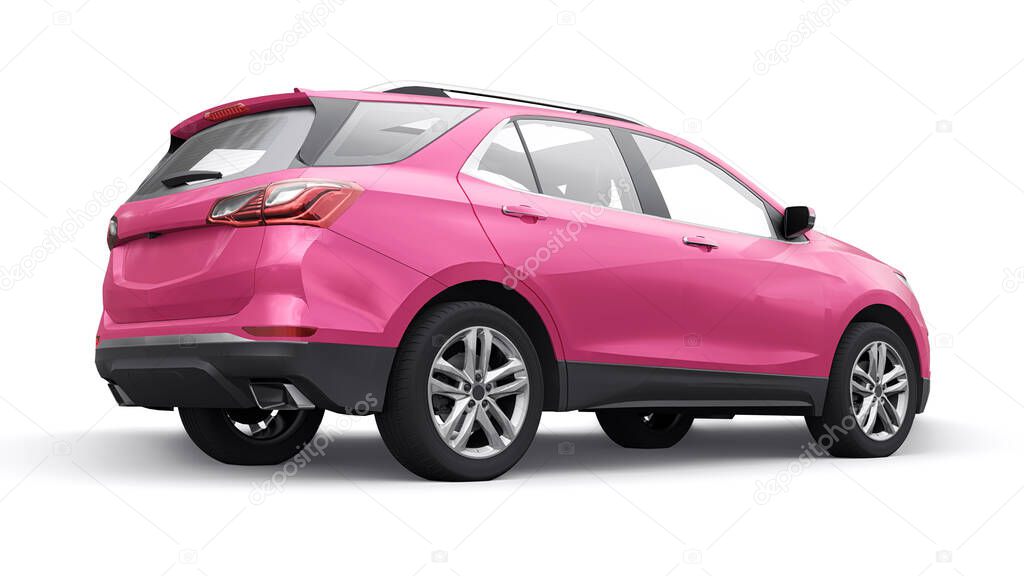 Pink mid-size city SUV for a family on a white background. 3d rendering