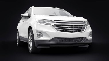 Siyah arka planda bir aile için beyaz, orta ölçekli şehir cipi. 3d oluşturma