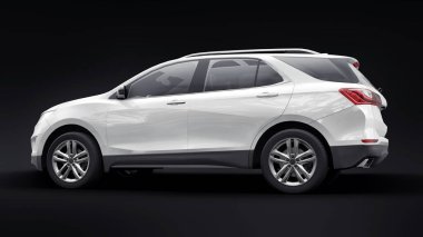 Siyah arka planda bir aile için beyaz, orta ölçekli şehir cipi. 3d oluşturma