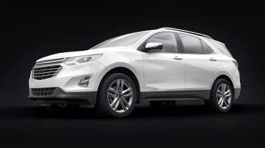 Siyah arka planda bir aile için beyaz, orta ölçekli şehir cipi. 3d oluşturma