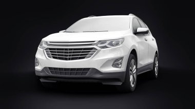 Siyah arka planda bir aile için beyaz, orta ölçekli şehir cipi. 3d oluşturma