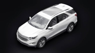 Siyah arka planda bir aile için beyaz, orta ölçekli şehir cipi. 3d oluşturma