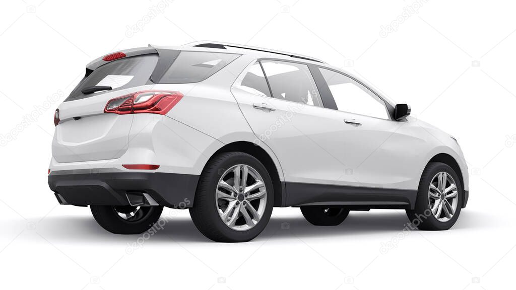 White mid-size city SUV for a family on a white background. 3d rendering