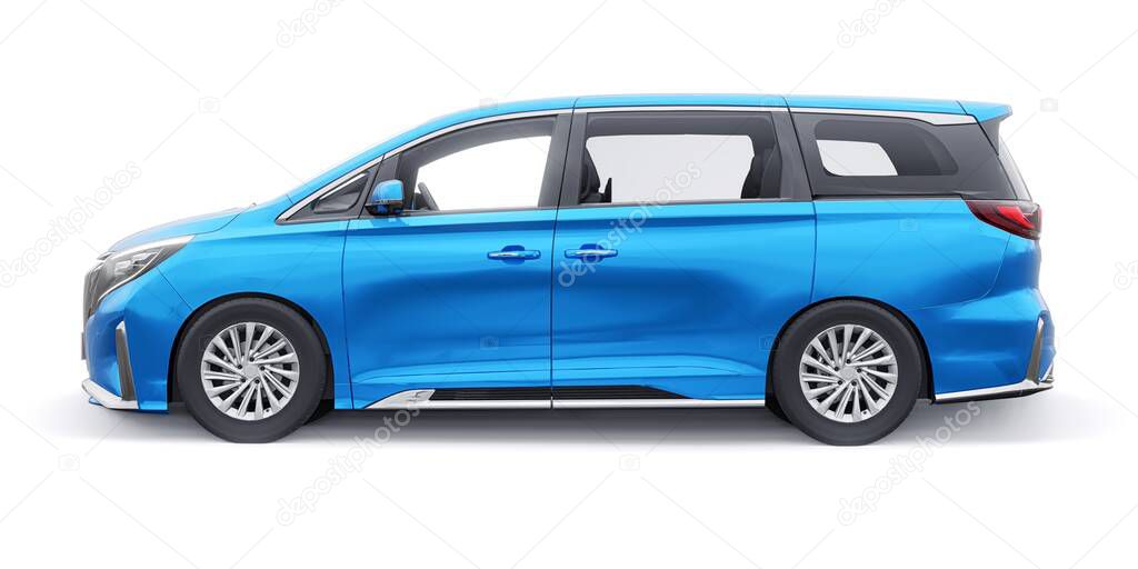 Blue Minivan family city car. Premium Business Car. 3D illustration.