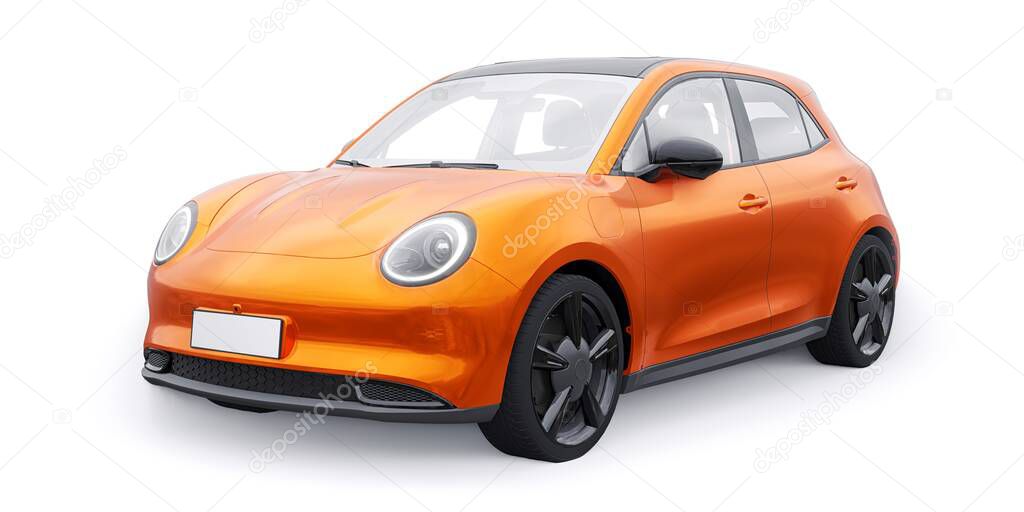 Orange a cute little electric hatchback car. 3D illustration