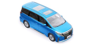 Blue Minivan aile arabası. Birinci sınıf iş arabası. 3B illüstrasyon.