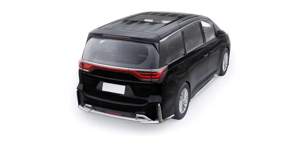 黑色迷你车家族的城市车 高级商务车 3D插图 — 图库照片