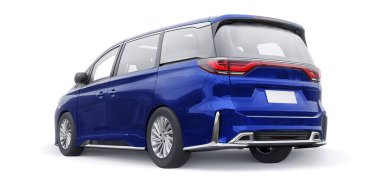 Blue Minivan aile arabası. Birinci sınıf iş arabası. 3B illüstrasyon.
