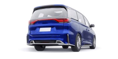 Blue Minivan aile arabası. Birinci sınıf iş arabası. 3B illüstrasyon.