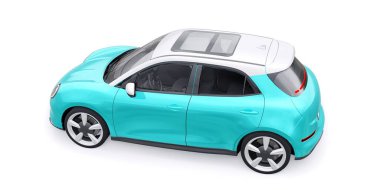 Küçük, şirin bir elektrikli hatchback araba. 3B illüstrasyon