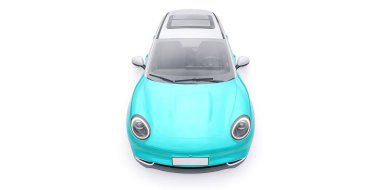 Küçük, şirin bir elektrikli hatchback araba. 3B illüstrasyon