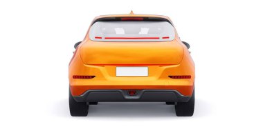 Portakallı, küçük elektrikli bir hatchback araba. 3B illüstrasyon