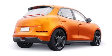 Portakallı, küçük elektrikli bir hatchback araba. 3B illüstrasyon