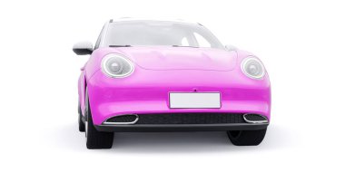 Pembe, küçük elektrikli hatchback araba. 3B illüstrasyon