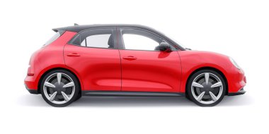 Kırmızı, şirin, elektrikli hatchback araba. 3B illüstrasyon