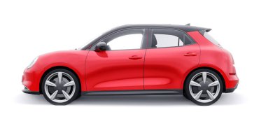 Kırmızı, şirin, elektrikli hatchback araba. 3B illüstrasyon