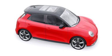 Kırmızı, şirin, elektrikli hatchback araba. 3B illüstrasyon