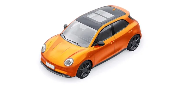 Portakallı Küçük Elektrikli Bir Hatchback Araba Illüstrasyon — Stok fotoğraf