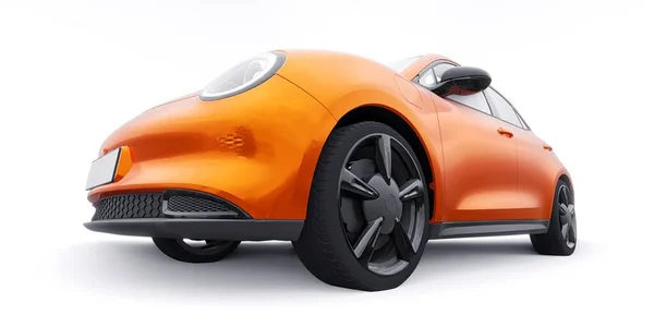 Portakallı Küçük Elektrikli Bir Hatchback Araba Illüstrasyon — Stok fotoğraf