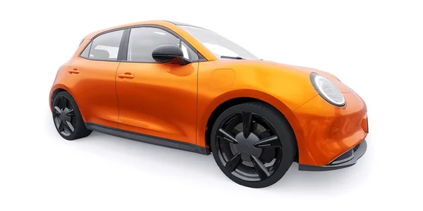 Oranje Een Leuke Kleine Elektrische Hatchback Auto Illustratie — Stockfoto