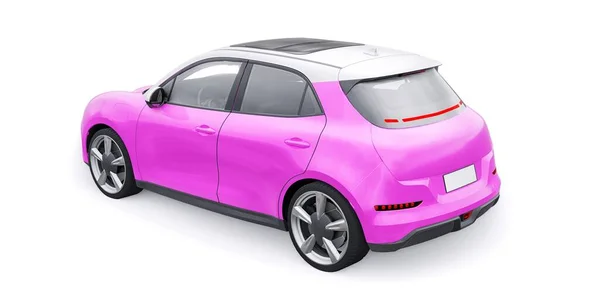 ピンクのかわいい電動ハッチバック車 3Dイラスト — ストック写真
