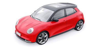 Kırmızı, şirin, elektrikli hatchback araba. 3B illüstrasyon