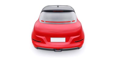 Kırmızı, şirin, elektrikli hatchback araba. 3B illüstrasyon