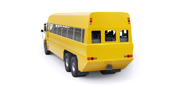 乘黄色校车送学童上学 3D插图 — 图库照片