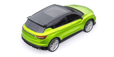 Yeşil spor araba SUV. 3d canlandırma çizimi.