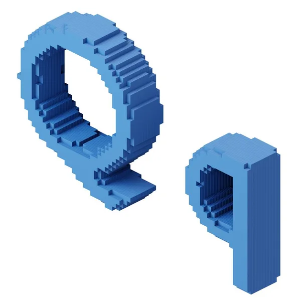Lettera Forma Blocco Pixel Con Cubi Blu Illustrazione — Foto Stock