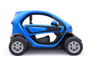 Tula, Rusya. 30 Ocak 2022: Renault Twizy ZE 2015: Mavi Süper kompakt elektrikli şehir arabası iki yolcu için. 3B illüstrasyon.