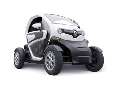 Tula, Rusya. 30 Ocak 2022: Renault Twizy ZE 2015: İki yolcu için White Super kompakt elektrikli şehir arabası. 3B illüstrasyon.