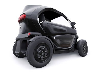 Tula, Rusya. 30 Ocak 2022: Renault Twizy ZE 2015: Siyah Süper kompakt elektrikli şehir arabası iki yolcu için. 3B illüstrasyon.
