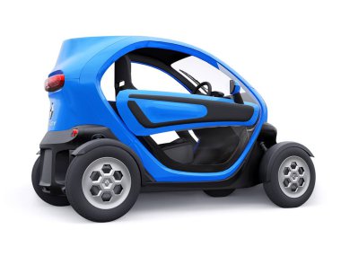 Tula, Rusya. 30 Ocak 2022: Renault Twizy ZE 2015: Mavi Süper kompakt elektrikli şehir arabası iki yolcu için. 3B illüstrasyon.
