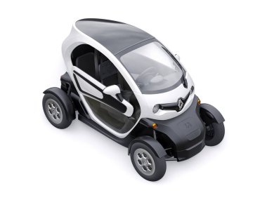 Tula, Rusya. 30 Ocak 2022: Renault Twizy ZE 2015: İki yolcu için White Super kompakt elektrikli şehir arabası. 3B illüstrasyon.