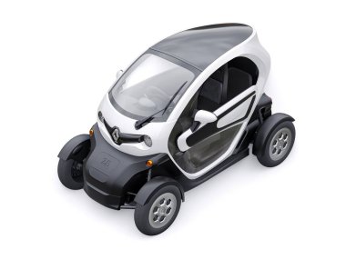 Tula, Rusya. 30 Ocak 2022: Renault Twizy ZE 2015: İki yolcu için White Super kompakt elektrikli şehir arabası. 3B illüstrasyon.