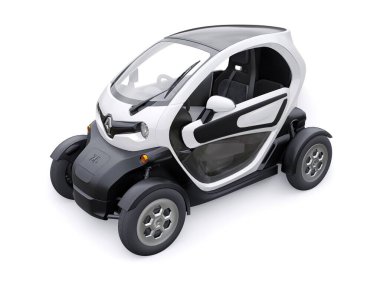 Tula, Rusya. 30 Ocak 2022: Renault Twizy ZE 2015: İki yolcu için White Super kompakt elektrikli şehir arabası. 3B illüstrasyon.