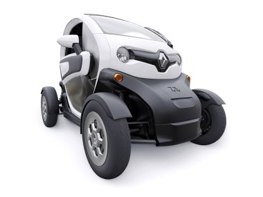Tula, Rusya. 30 Ocak 2022: Renault Twizy ZE 2015: İki yolcu için White Super kompakt elektrikli şehir arabası. 3B illüstrasyon.