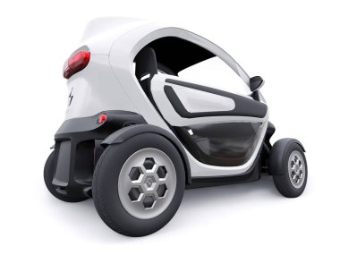 Tula, Rusya. 30 Ocak 2022: Renault Twizy ZE 2015: İki yolcu için White Super kompakt elektrikli şehir arabası. 3B illüstrasyon.