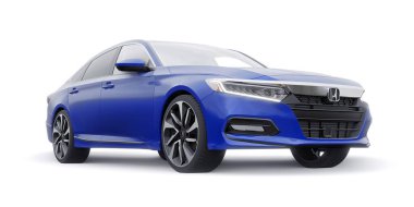 Tula, Rusya. 30 Ocak 2022: Honda Accord 2020: İş ve aile için mavi büyük hibrit iş sedanı. 3B illüstrasyon.