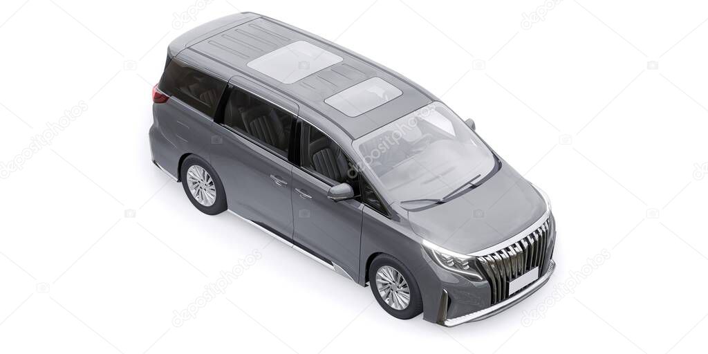 Grey Minivan family city car. Premium Business Car. 3D illustration.