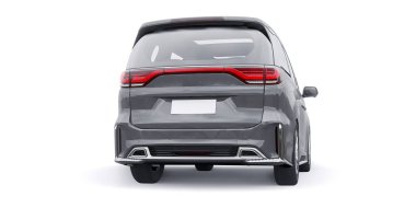 Gri Minivan aile arabası. Birinci sınıf iş arabası. 3B illüstrasyon.