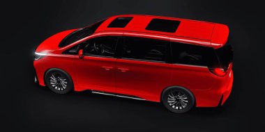 Kırmızı Minivan aile arabası. Birinci sınıf iş arabası. 3B illüstrasyon.