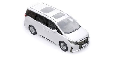 Beyaz Minivan aile arabası. Birinci sınıf iş arabası. 3B illüstrasyon.