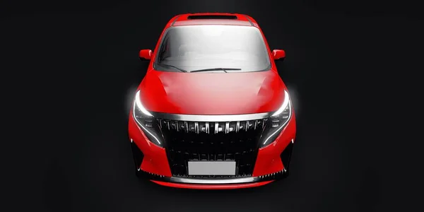 红色Minivan家族的城市车 高级商务车 3D插图 — 图库照片