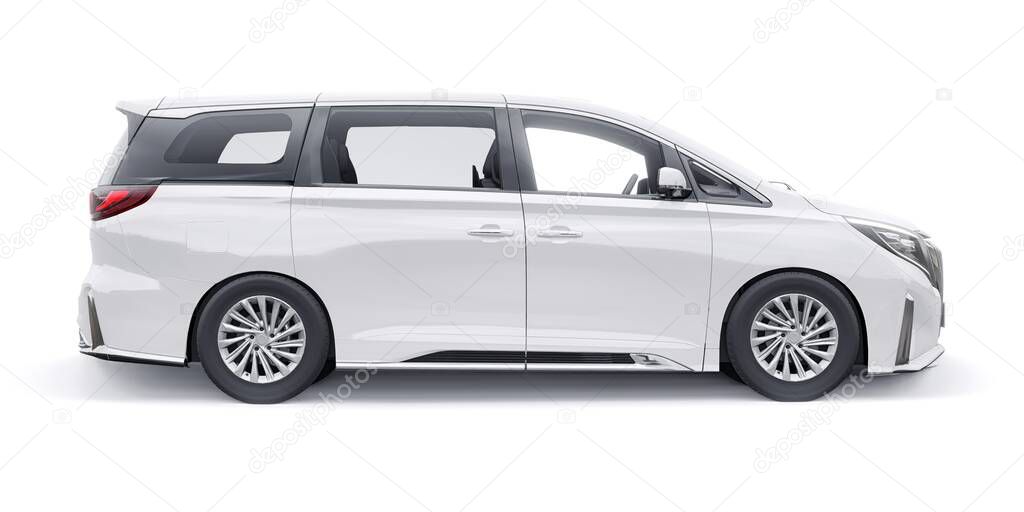 White Minivan family city car. Premium Business Car. 3D illustration.