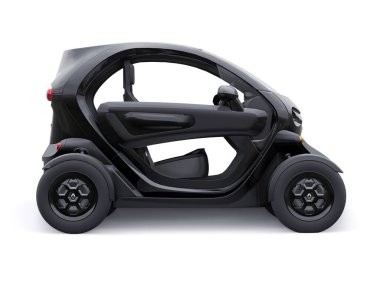 Tula, Rusya. 30 Ocak 2022: Renault Twizy ZE 2015: Siyah Süper kompakt elektrikli şehir arabası iki yolcu için. 3B illüstrasyon.