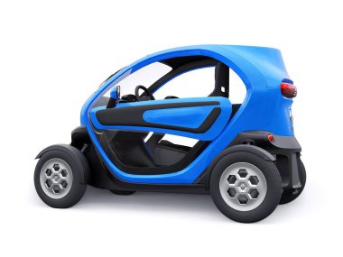 Tula, Rusya. 30 Ocak 2022: Renault Twizy ZE 2015: Mavi Süper kompakt elektrikli şehir arabası iki yolcu için. 3B illüstrasyon.