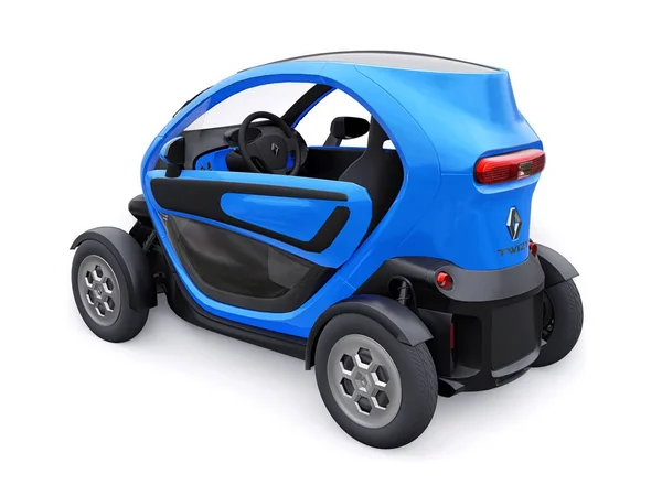 俄罗斯 2022年1月30日 雷诺Twizy 2015 蓝色超级紧凑型电动车 可供两名乘客使用 3D插图 — 图库照片