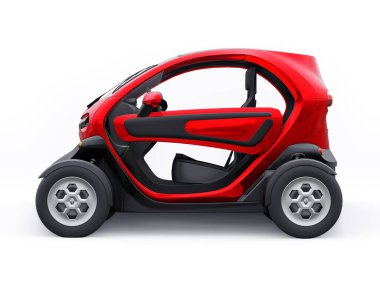 Tula, Rusya. 30 Ocak 2022: Renault Twizy ZE 2015: İki yolcu için Red Super kompakt elektrikli şehir arabası. 3B illüstrasyon.